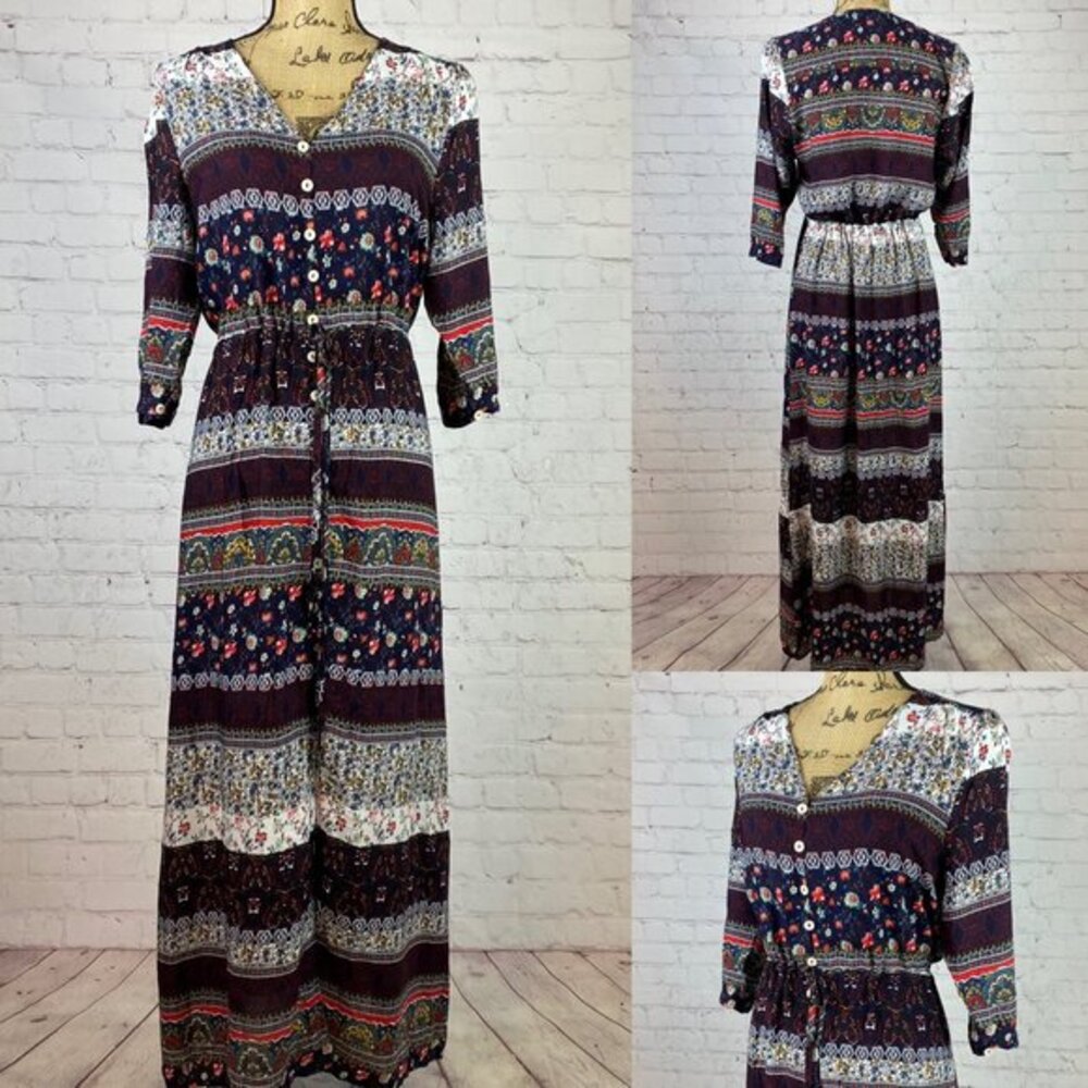 Boho Print Button Down Front Maxi